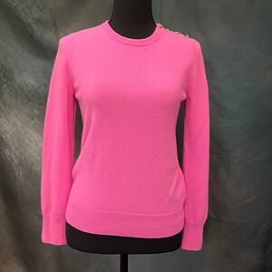 Lilly Pulitzer Delvin Cashmere Sweater Pink Crew Neck Gold Buttons Size Medium